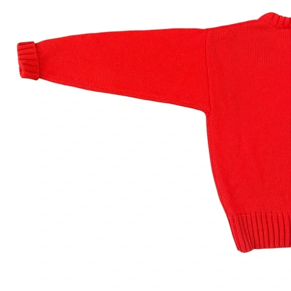 Vintage 80s 90s Red Knit Crewneck Teddy Bear Print Pullover Sweater Size Small - Picture 6 of 8